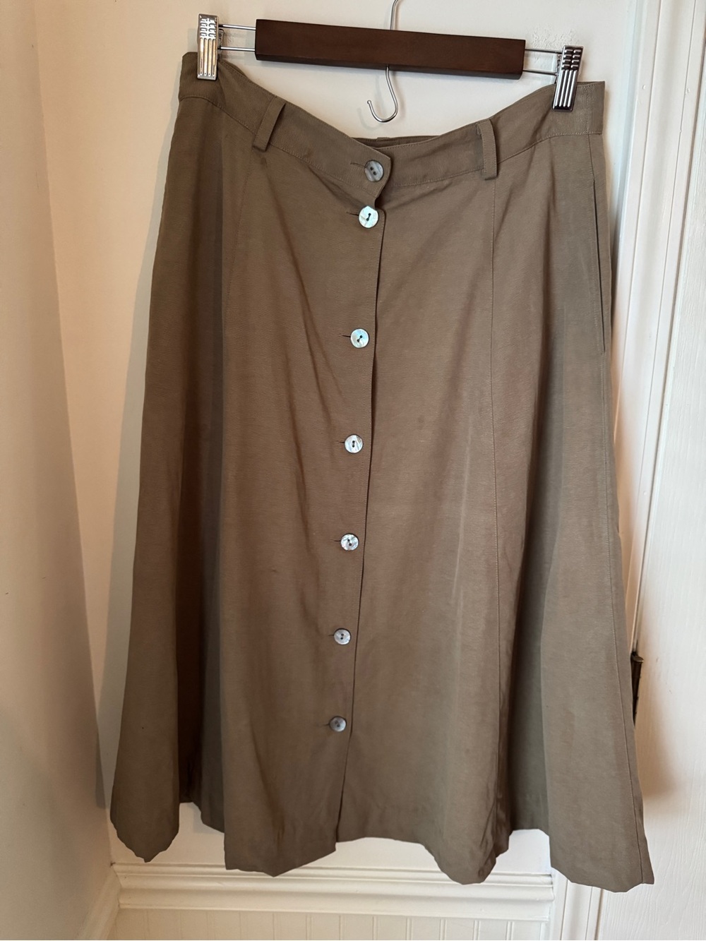 Orvis Brown Silk Button-Front A-Line Skirt Size Medium